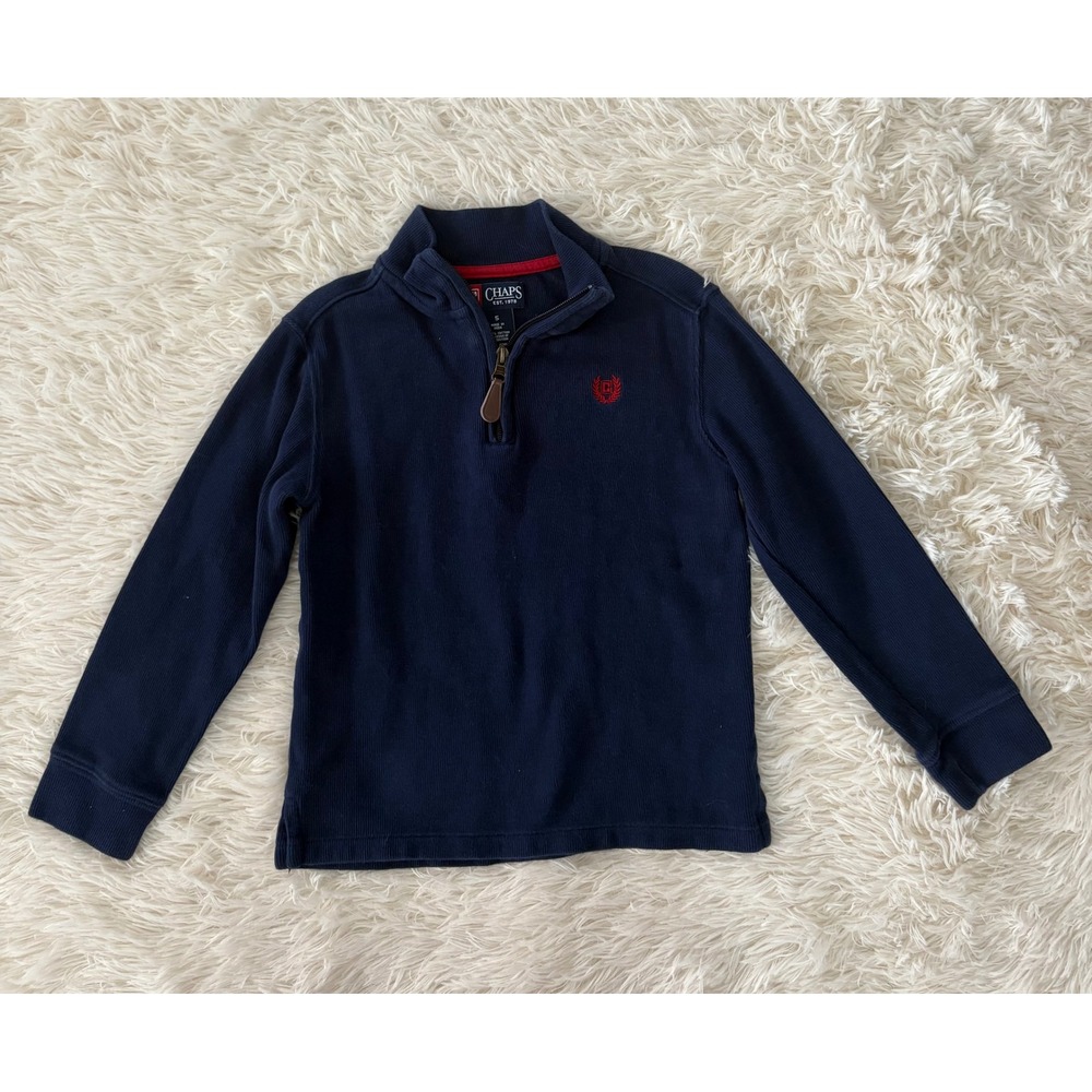 Chaps Boys 1/4 Zip Pullover Red Logo Navy Blue Top‎ Kids Size 5
